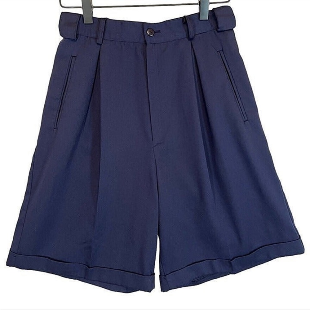 Vintage 70s Navy High-Waisted Pleated Trouser Shorts 🌿